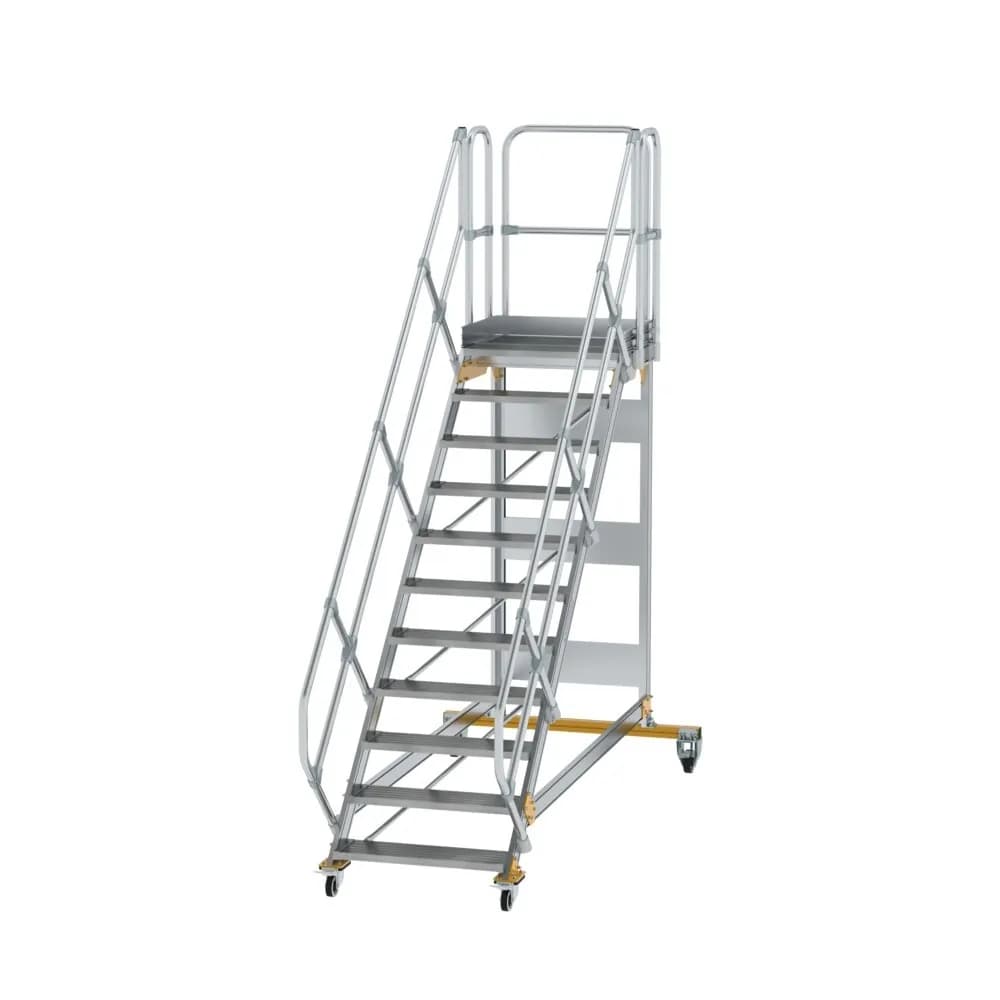 MUNK - Plattformtreppe 45° fahrbar Stufenbreite 800 mm 11 Stufen Aluminium geriffelt