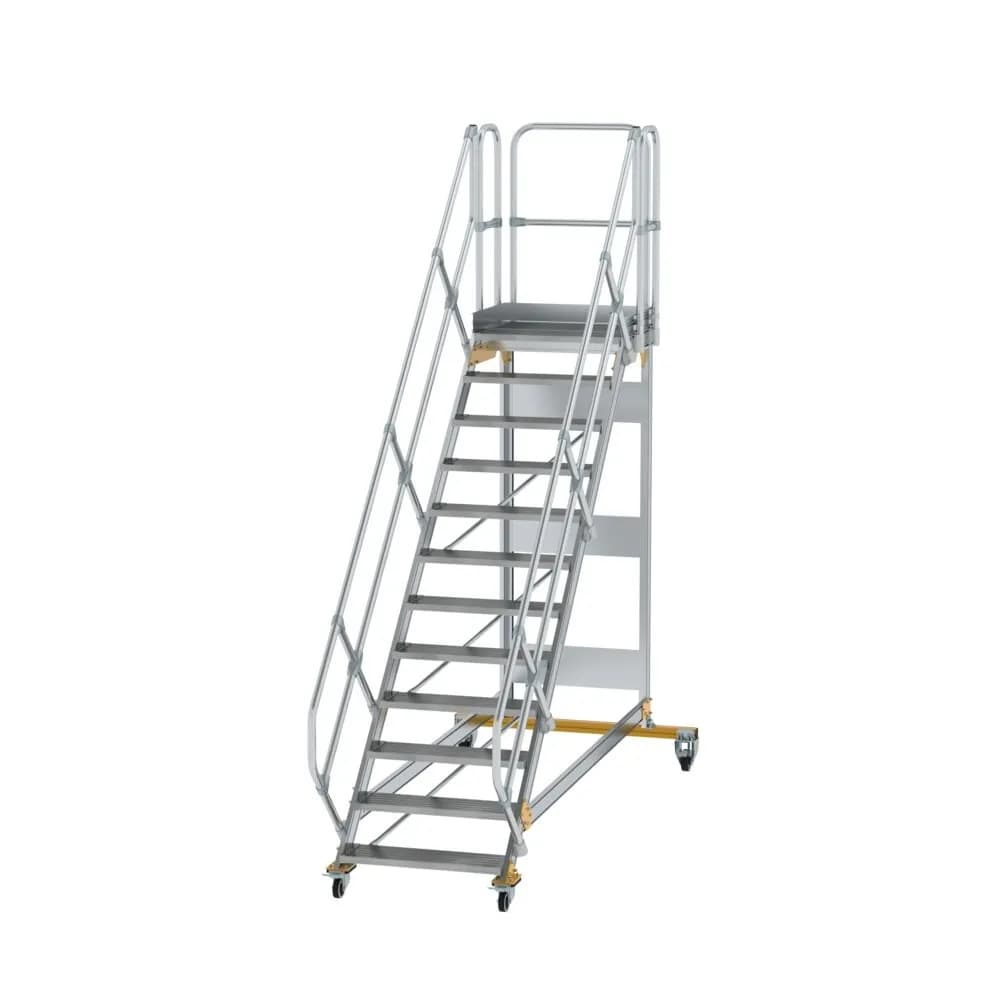MUNK - Plattformtreppe 45° fahrbar Stufenbreite 800 mm 12 Stufen Aluminium geriffelt