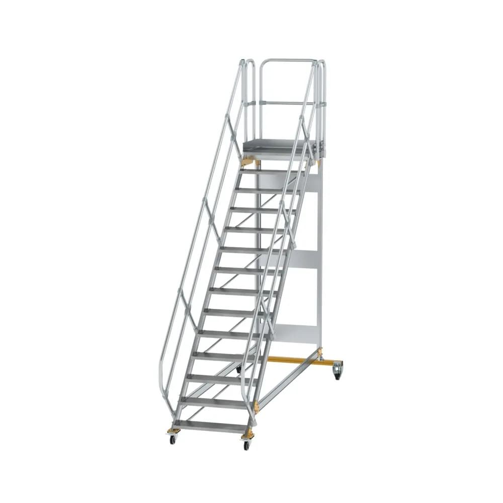 MUNK - Plattformtreppe 45° fahrbar Stufenbreite 800 mm 14 Stufen Aluminium geriffelt