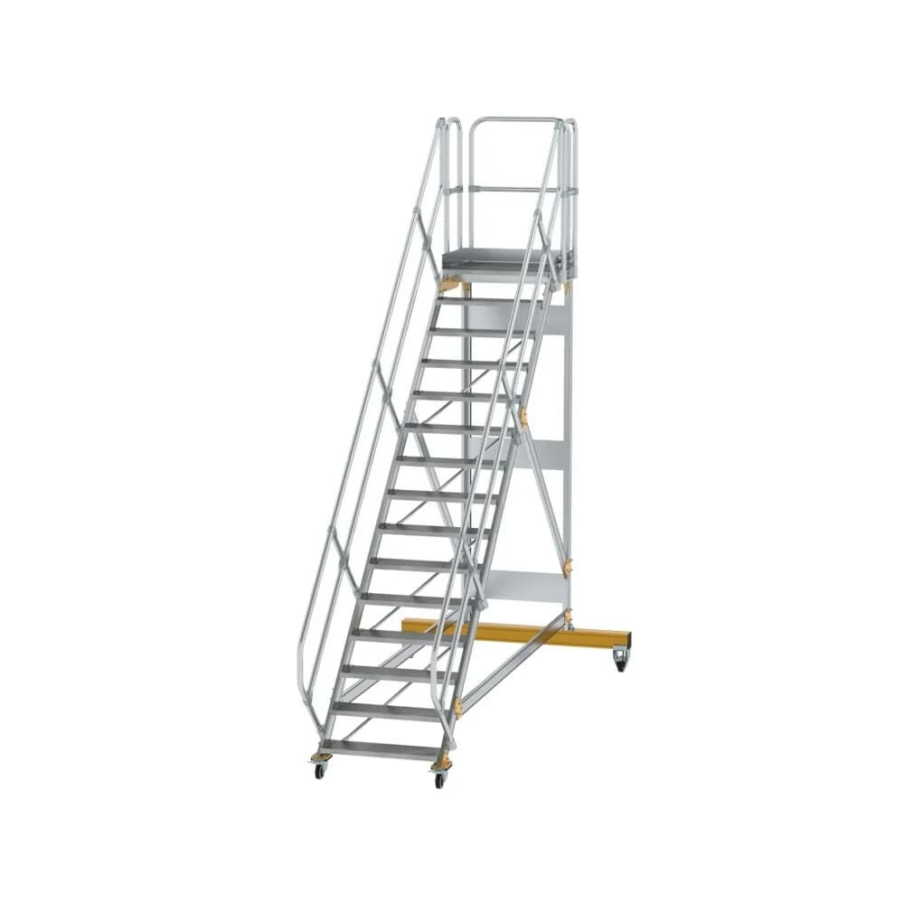MUNK - Plattformtreppe 45° fahrbar Stufenbreite 800 mm 15 Stufen Aluminium geriffelt