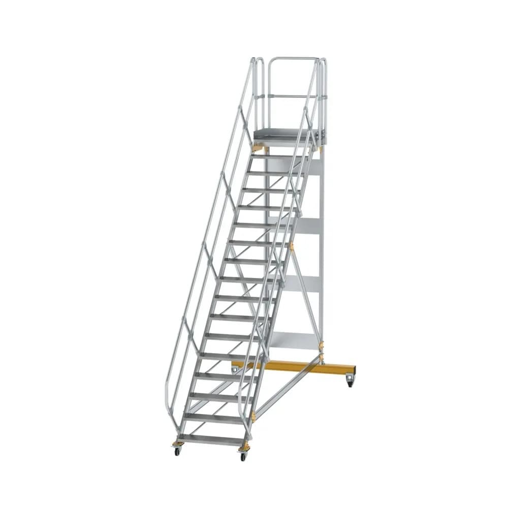 MUNK - Plattformtreppe 45° fahrbar Stufenbreite 800 mm 17 Stufen Aluminium geriffelt