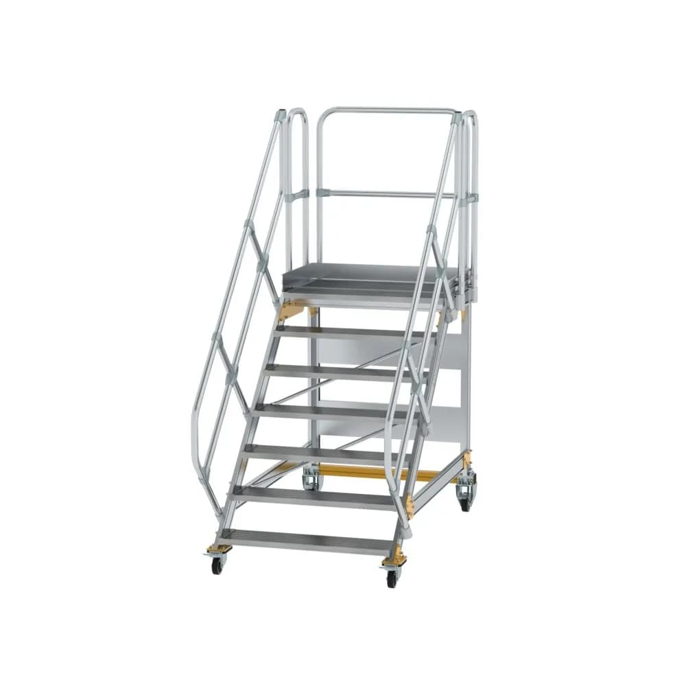 MUNK - Plattformtreppe 45° fahrbar Stufenbreite 1000mm 7 Stufen Aluminium geriffelt