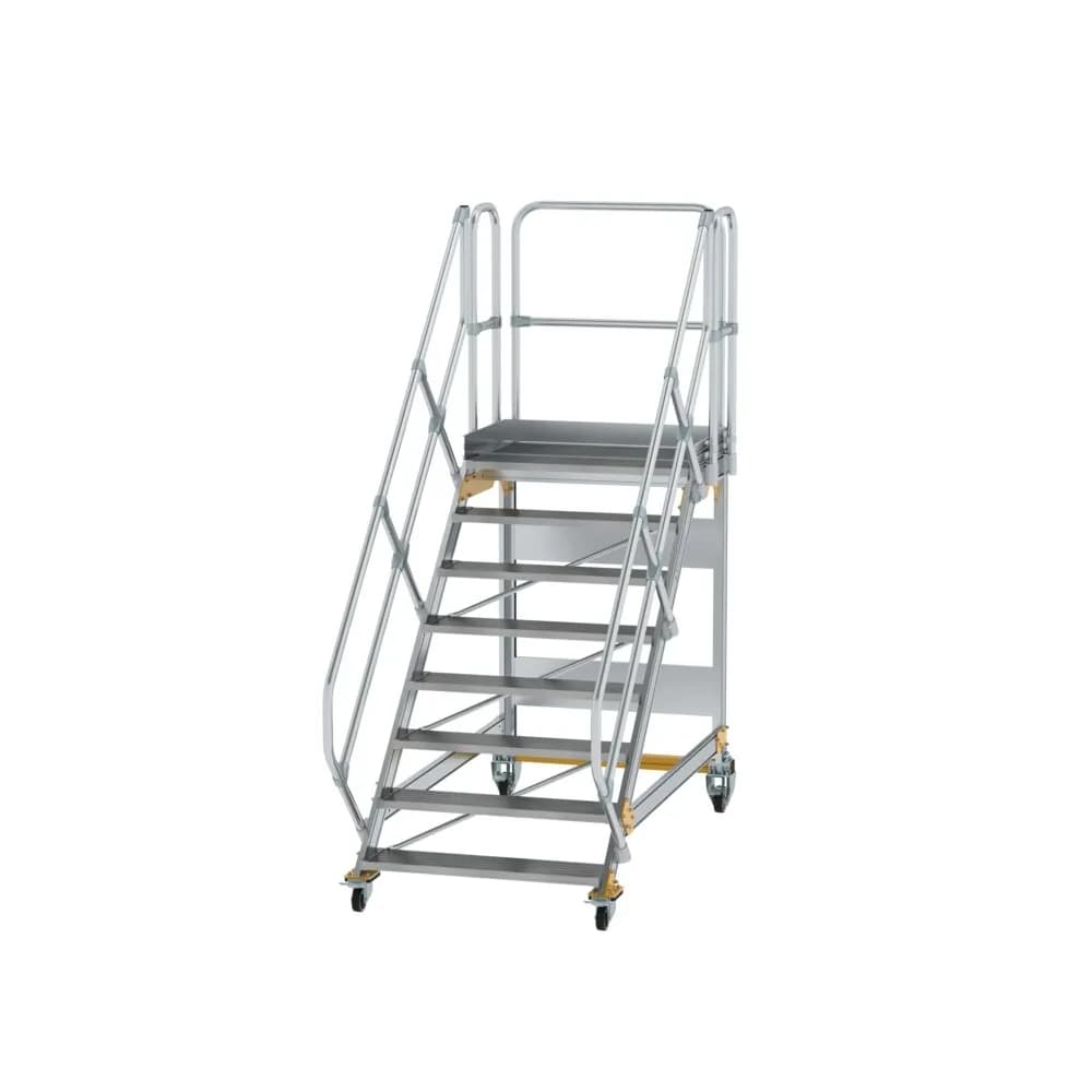 MUNK - Plattformtreppe 45° fahrbar Stufenbreite 1000mm 8 Stufen Aluminium geriffelt