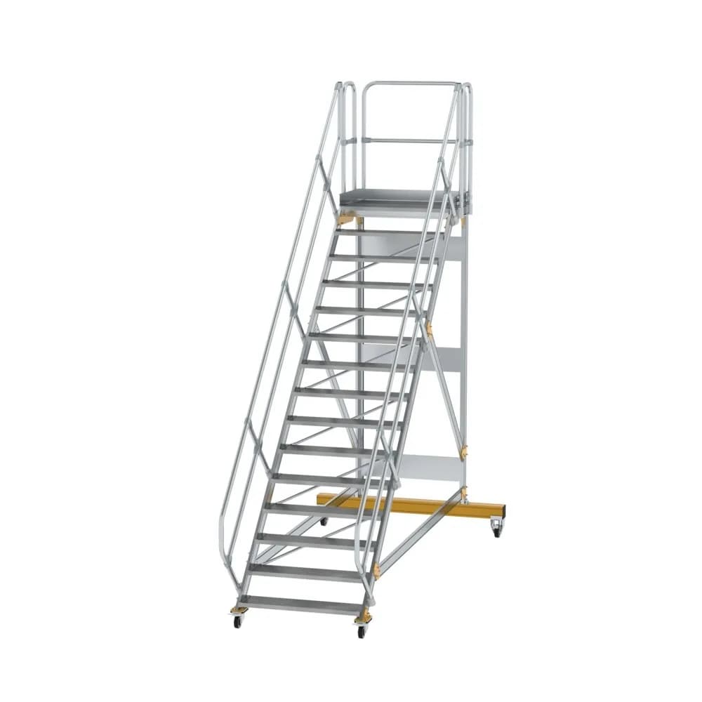 MUNK - Plattformtreppe 45° fahrbar Stufenbreite 1000mm 15 Stufen Aluminium geriffelt