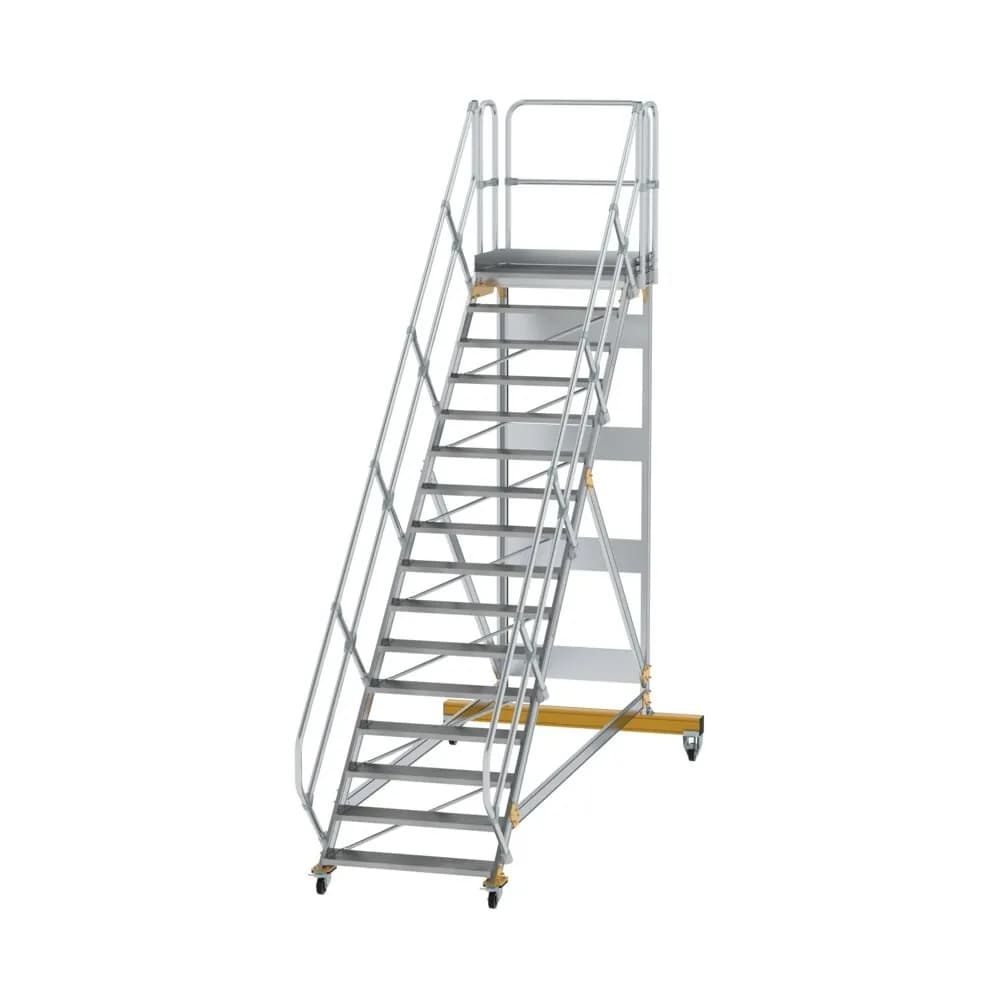 MUNK - Plattformtreppe 45° fahrbar Stufenbreite 1000mm 16 Stufen Aluminium geriffelt