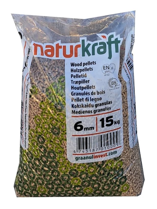Naturkraft Holzpellets – 100 % naturbelassen, 6 mm, Palette 66 Säcke / 990 kg