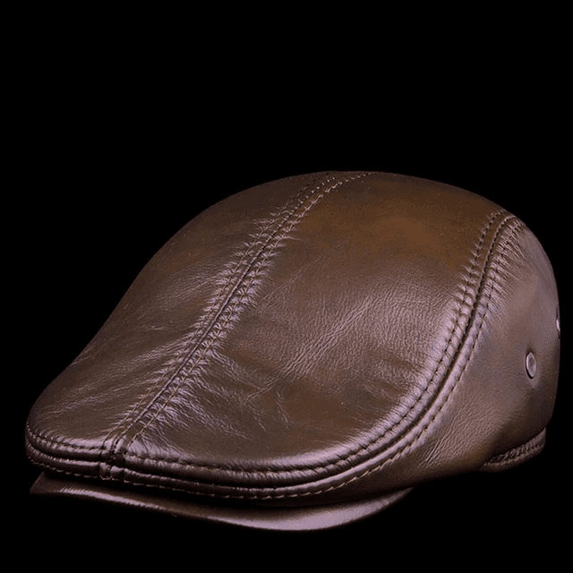 Casquette Beret en Cuir (Modèle: Marron, Taille: 55-56cm)