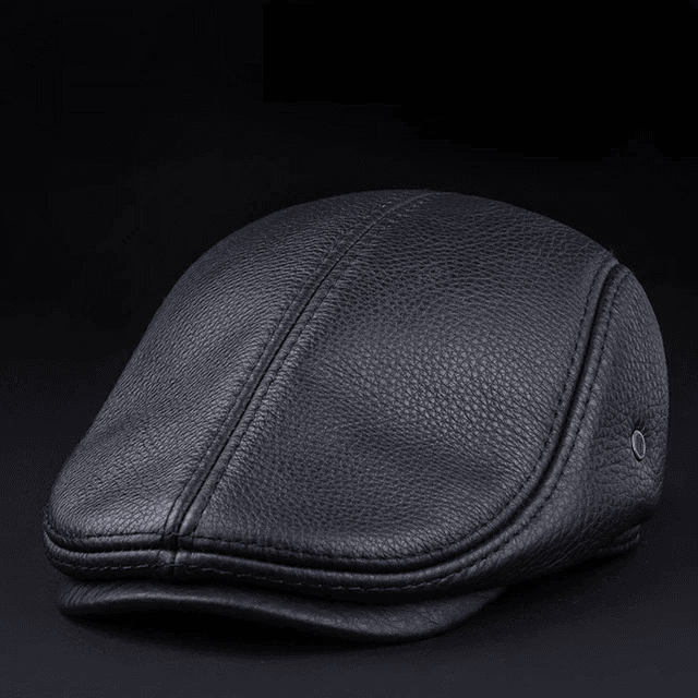 Casquette Beret en Cuir (Modèle: Noir, Taille: 57-58cm)