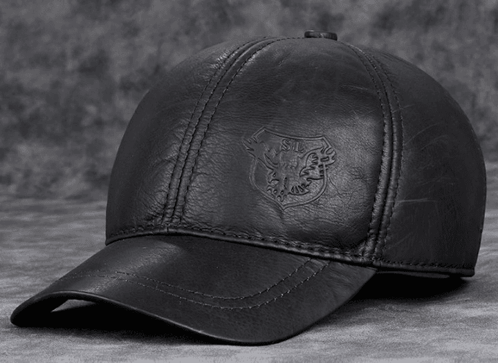 Casquette Style Baseball en Cuir (Modèle: Noir, Taille: 55-56cm Ajustable)