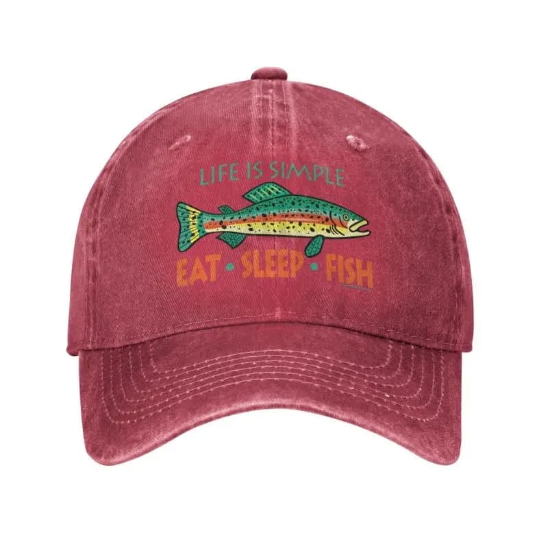 Casquette de Pêcheur Eat Sleep Fish (Couleur: Rouge)