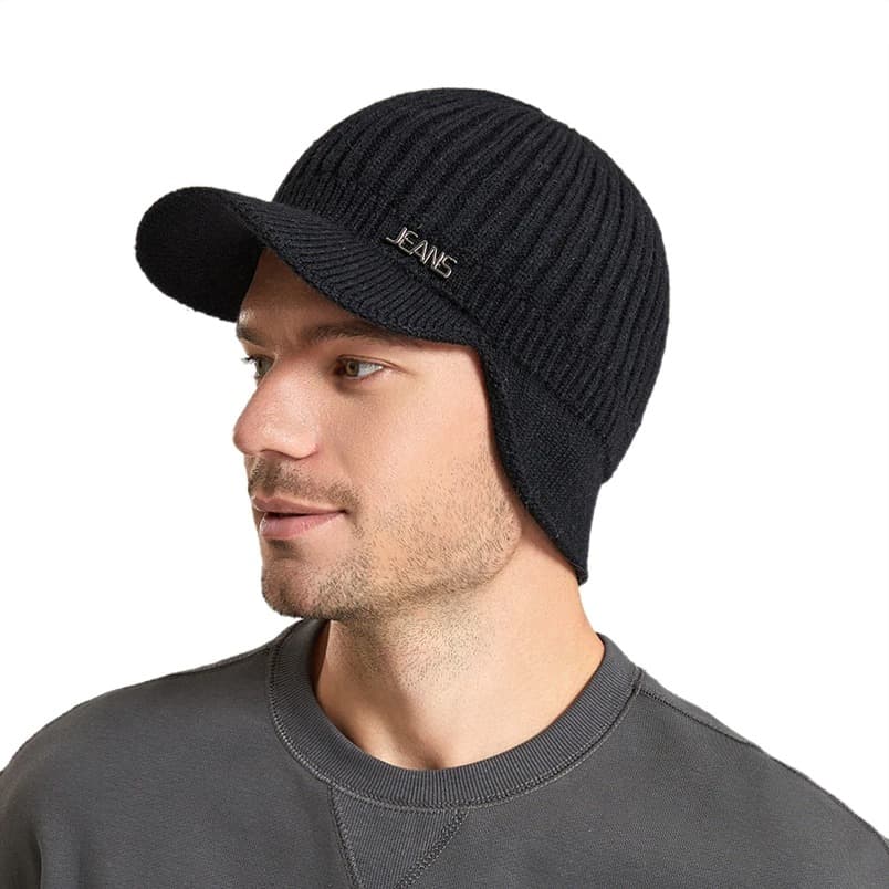 Bonnet Casquette en Laine Hiver (Couleur: Noir)