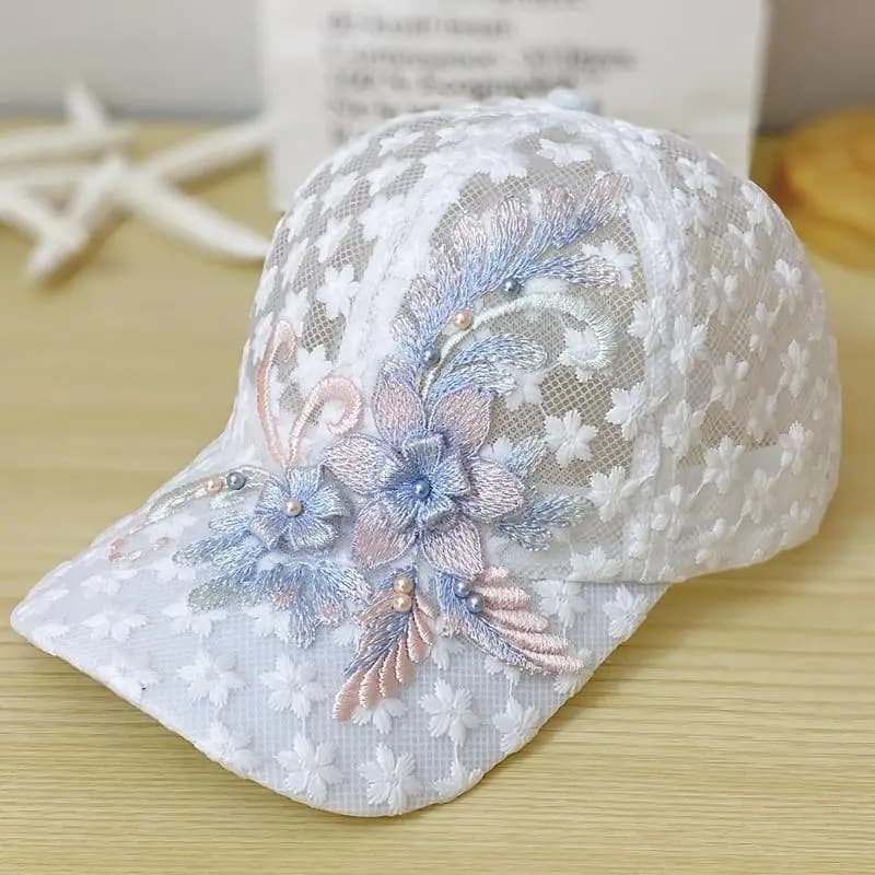 Casquette Blanche en Dentelle (Modèle: Fleur)