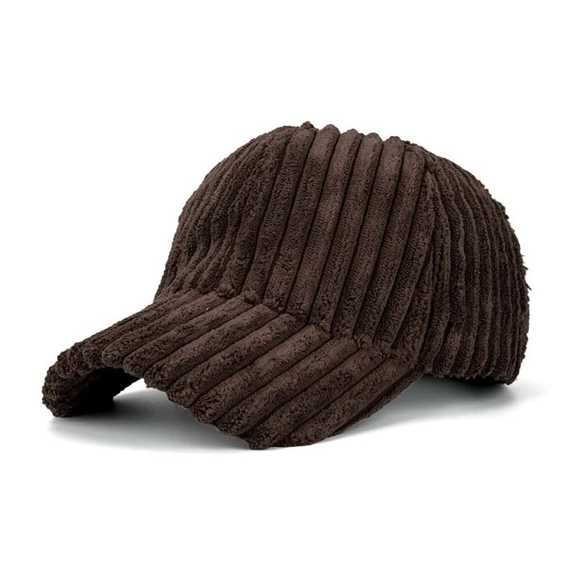 Casquette Marron Côtelé en Velours