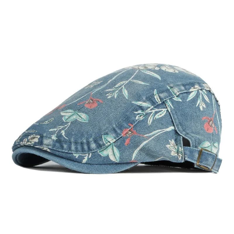 Casquette Plate à Fleurs (Modèle: Bleu)