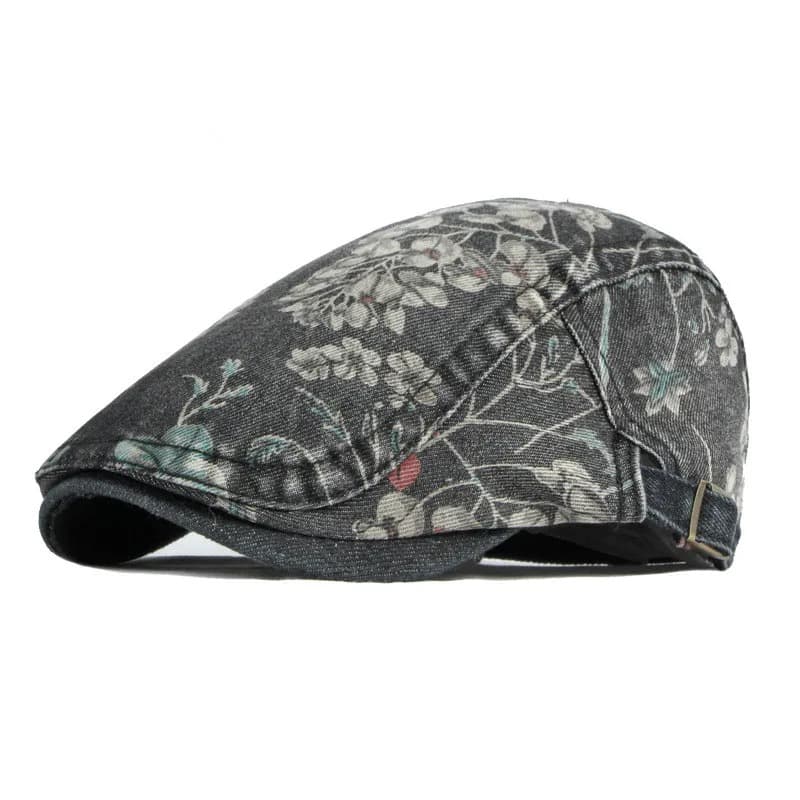 Casquette Plate à Fleurs (Modèle: Noir)