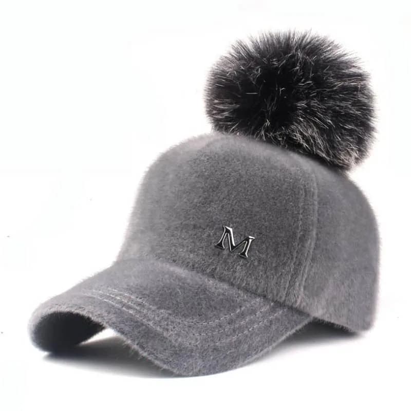Casquette d'Hiver avec Pompon (Modèle: Gris, Taille: Enfant (50-54CM))