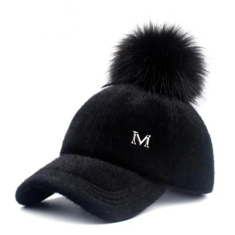 Casquette d'Hiver avec Pompon (Modèle: Noir, Taille: Adulte (Réglable))