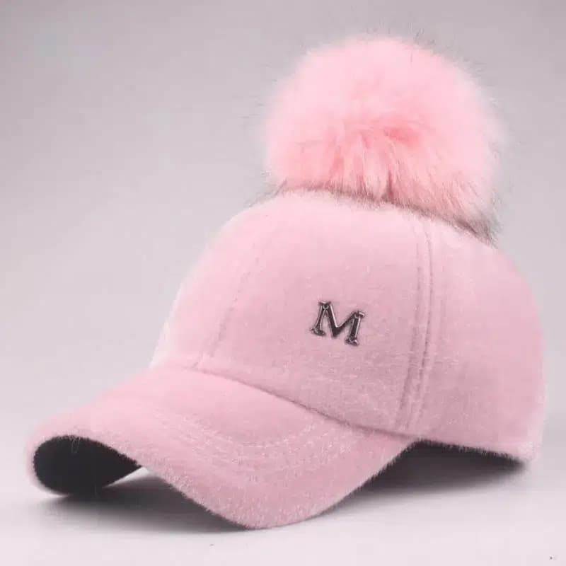 Casquette d'Hiver avec Pompon (Modèle: Rose, Taille: Enfant (50-54CM))