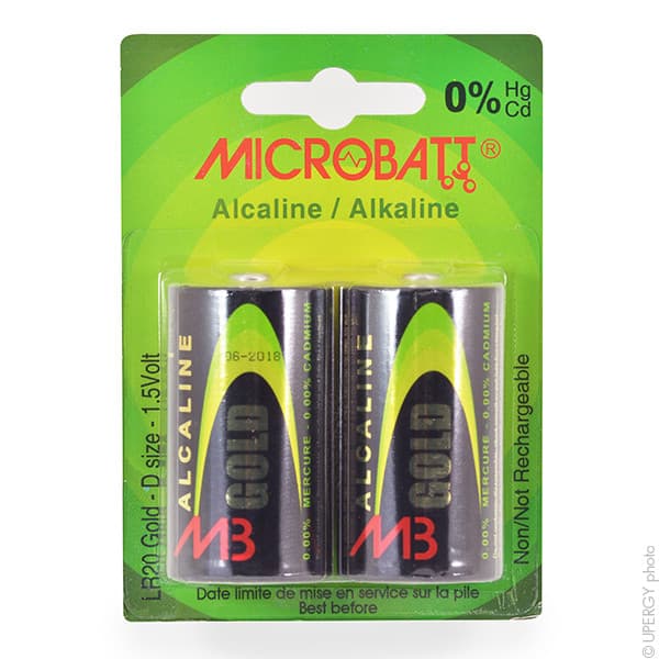 Microbatt - Pile alcaline blister x2 MB LR20 - D 1.5V 19.76Ah