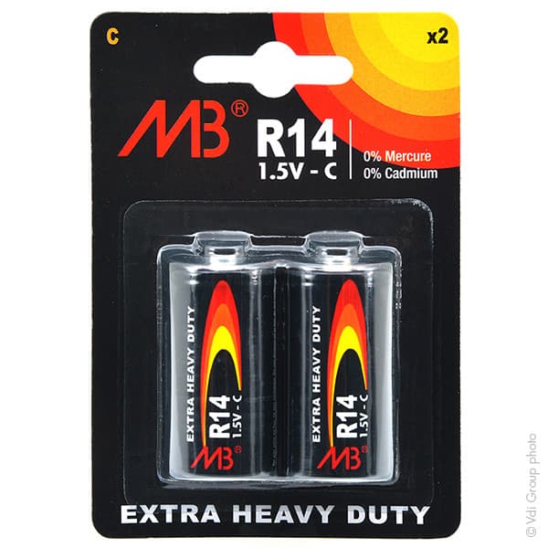 Microbatt - Pile saline blister x2 MB R14 - C 1.5V 2500mAh
