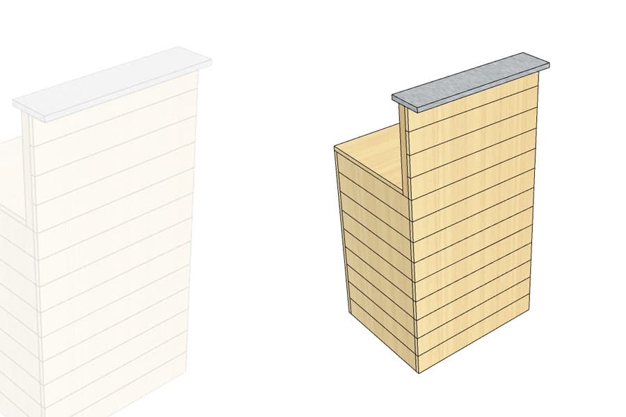Module d'Encaissement Casquette 650 Bois Clair+ 2 étagères réglables + plateaux Inox sur casquette
