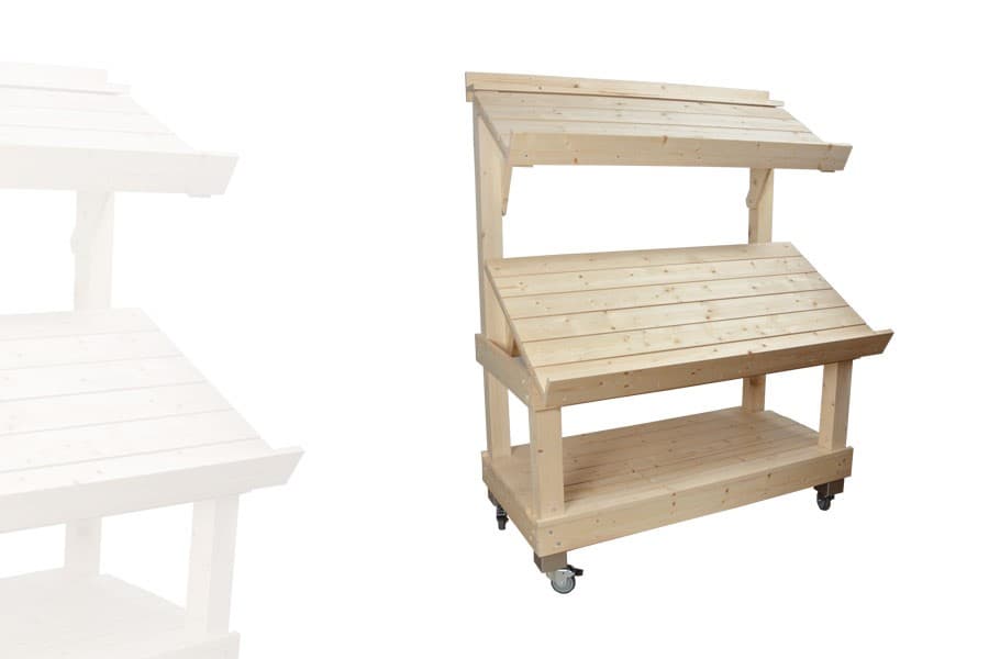 Étal Marché 2 Niveaux Orientables Bois Clair AVEC roulettes