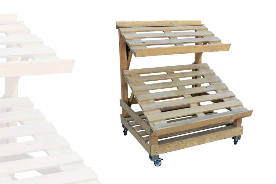 Étal Marché 2 Plateaux Orientables Surbaissé Bois Vieilli AVEC roulettes