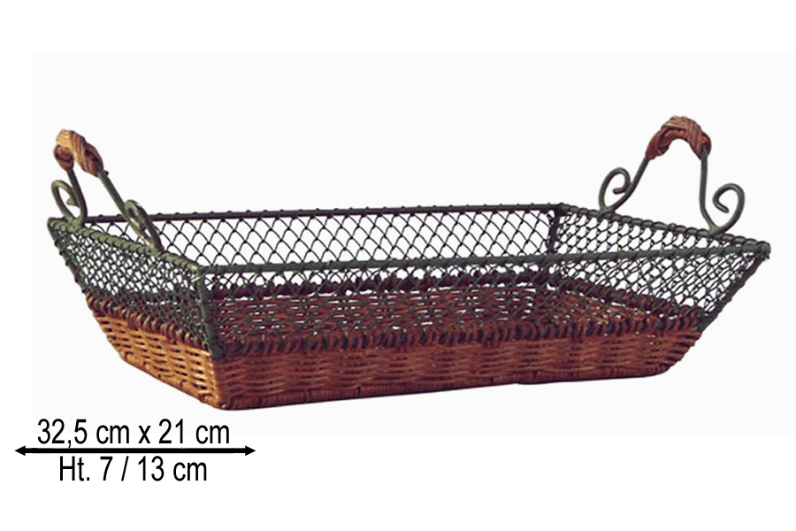 Lot de 5 Corbeilles Rectangles en Métal et Rotin