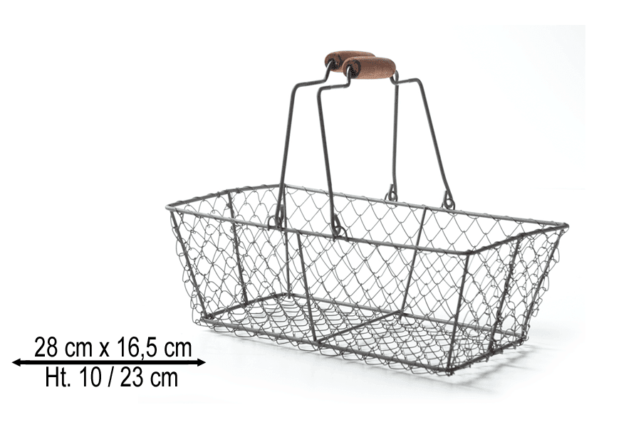 Lot de 4 Paniers Rectangles Métal Vieilli Double Anses PM