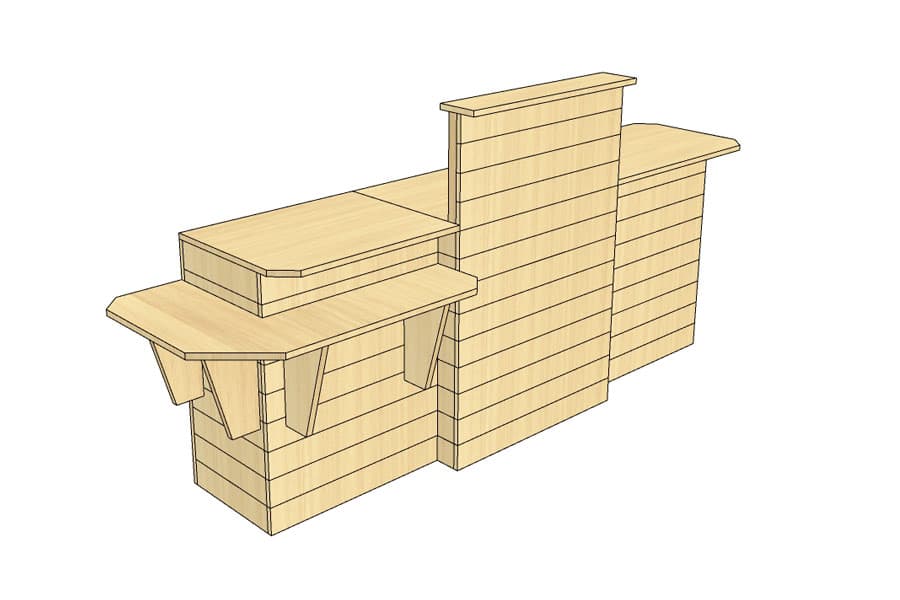 Comptoir de Caisse en Ligne 265 cm Bois Clair avec PMR d'Angle et Plateaux Bois
