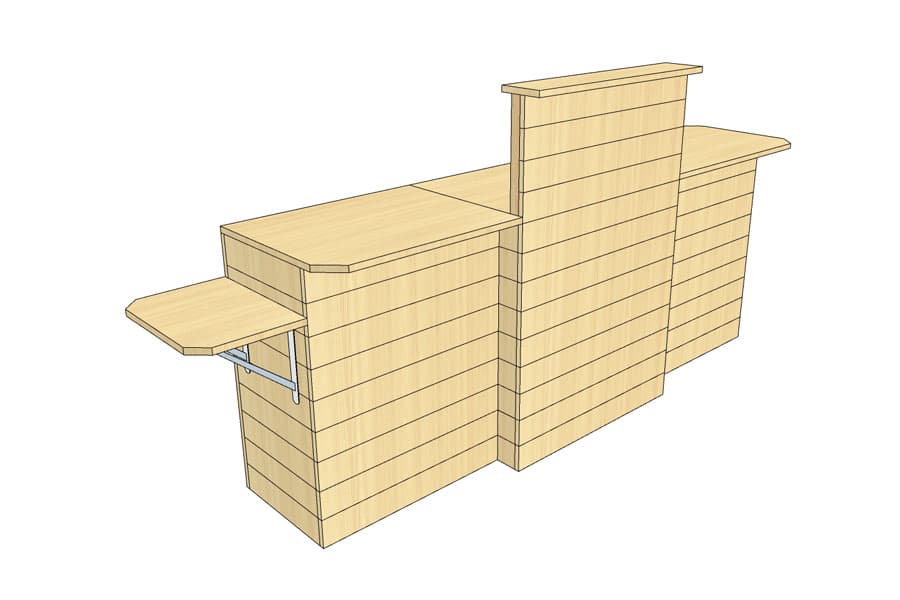 Comptoir de Caisse en Ligne 265 cm Bois Clair avec PMR Pliante et Plateaux Bois