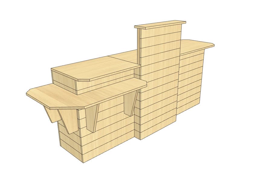 Comptoir de Caisse en Ligne 250 cm Bois Clair avec PMR d'angle et Plateaux Bois