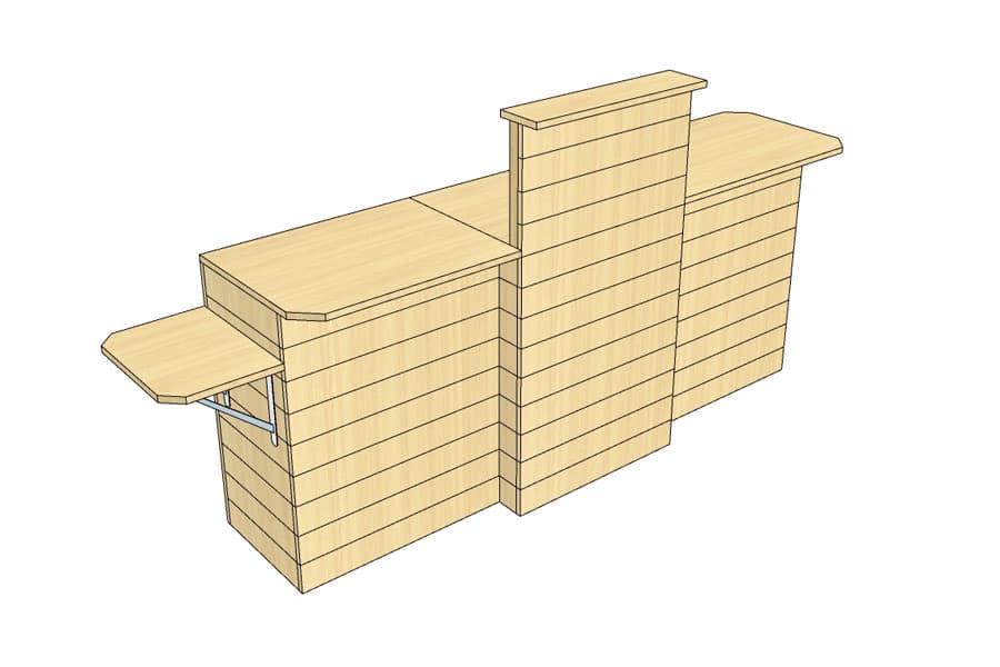 Comptoir de Caisse en Ligne 250 cm Bois Clair avec PMR Pliante et Plateaux Bois