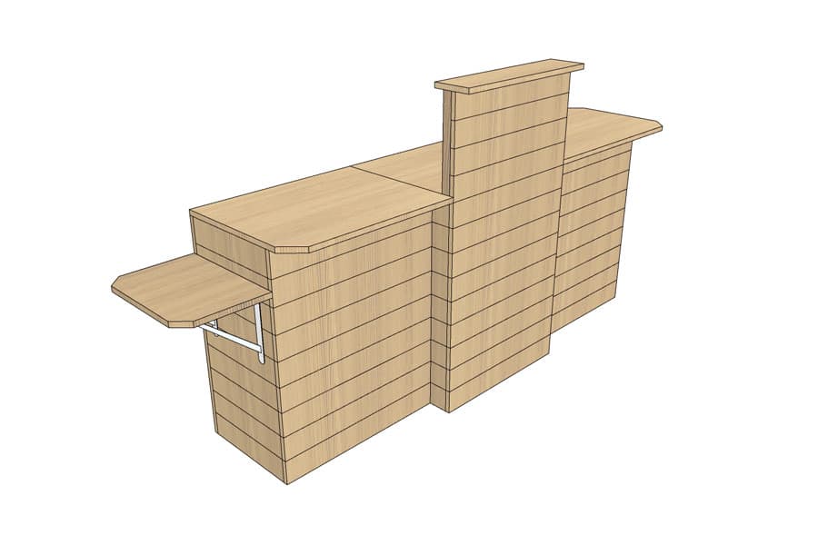 Comptoir d'Encaissement en Ligne 250 cm Bois Vieilli avec PMR Pliante et Plateaux Bois