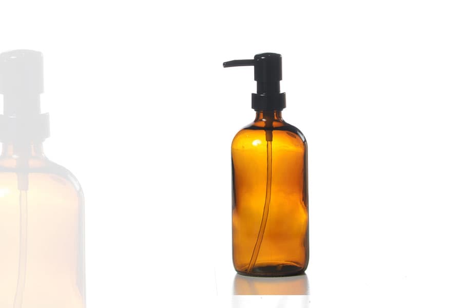 Flacon 500 ml en Verre Ambré et Pompe Crème Noire Long Bec