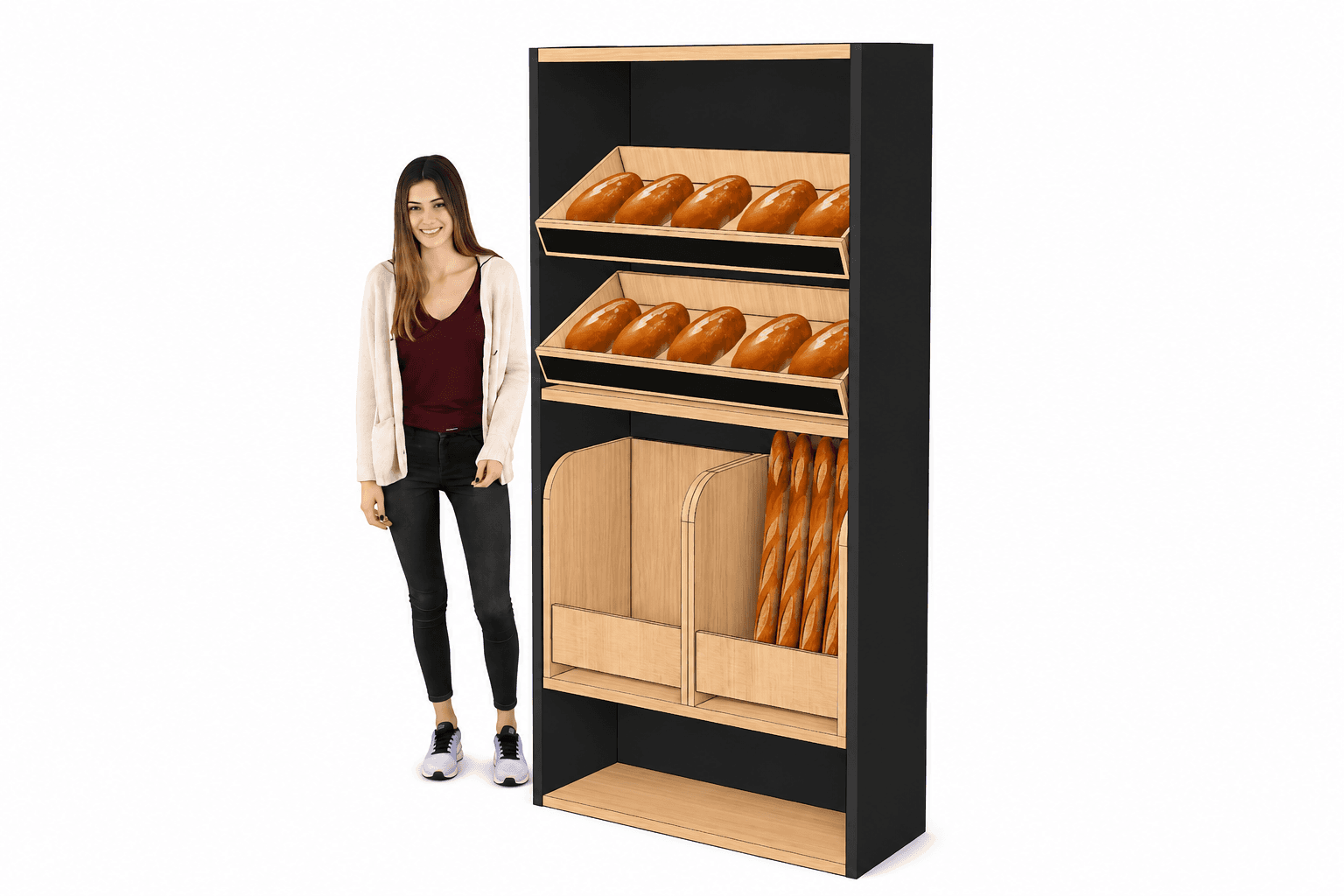 Armoire boulangerie noire 2 présentoirs 2 bacs à pain ( LIVRÉ MONTÉ)