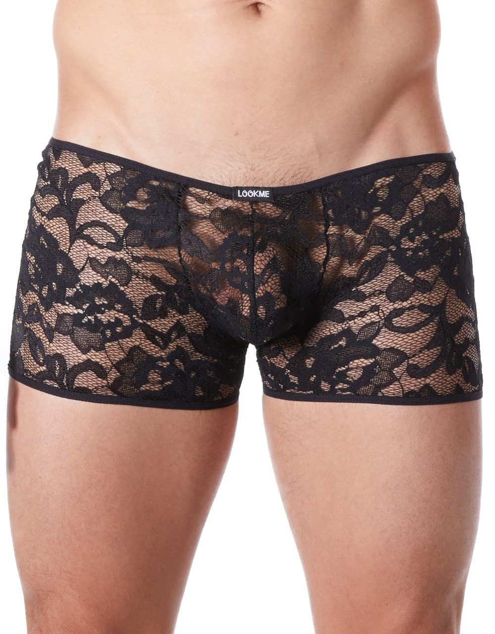 Boxer noir en fine dentelle florale