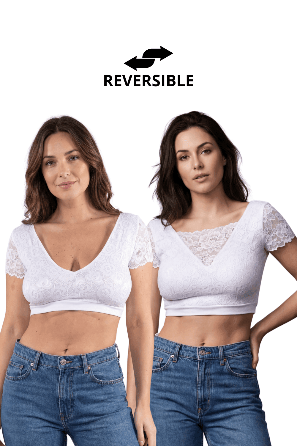 Top court blanc bi-matière réversible