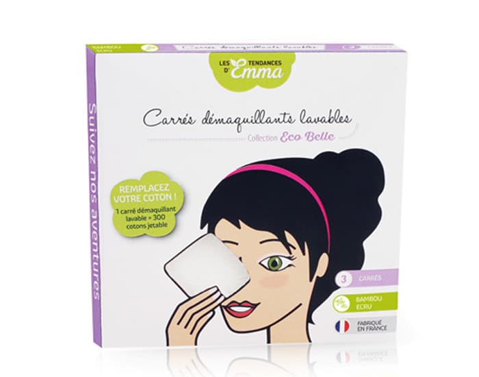 LES TENDANCES D'EMMA 3 Carrés Démaquillants Lavables - Bambou Ecru