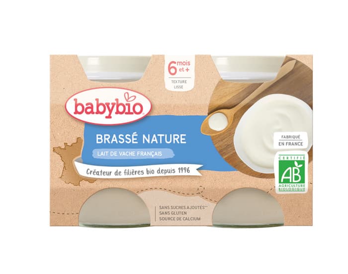BABYBIO Petits Pots Brassés Lactés - 2 x 130 g - Dès 6 mois Vache Nature