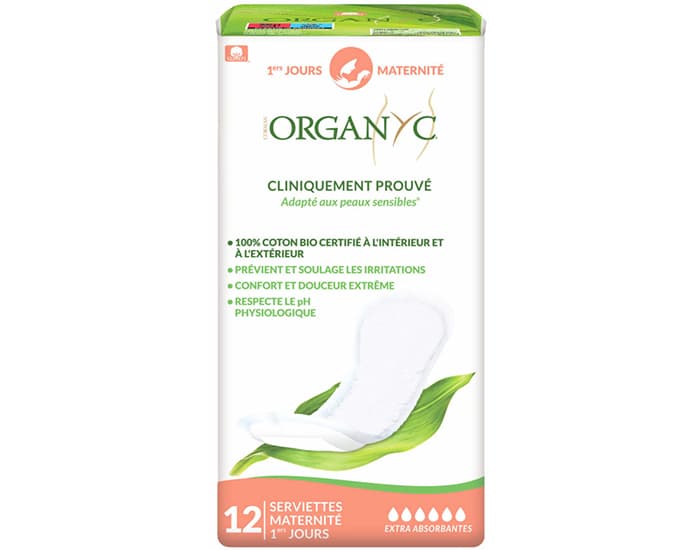 ORGANYC Serviettes Post-Partum Premiers Jours Maternité - Boite de 12