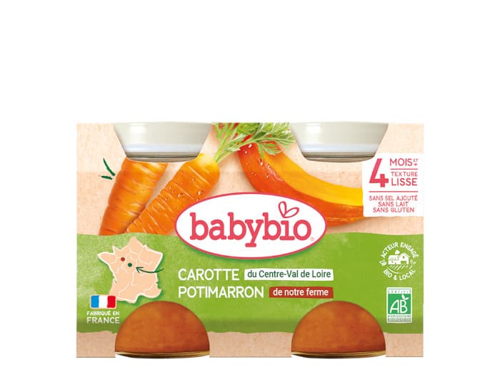 BABYBIO Mes Légumes - 2x130g Carotte - Potimarron - 4 mois