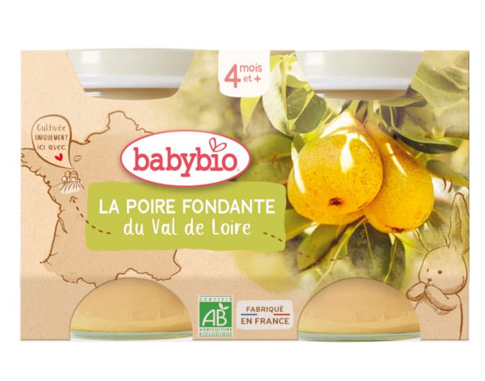 BABYBIO Mes Fruits - 2 x 130 g Poire Xenia du Val de Loire - Dès 4 mois 
