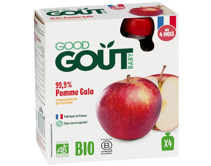 GOOD GOUT Pack de 4 Gourdes Pomme Gala - Purée Bébé 85g - Dès 4 mois 