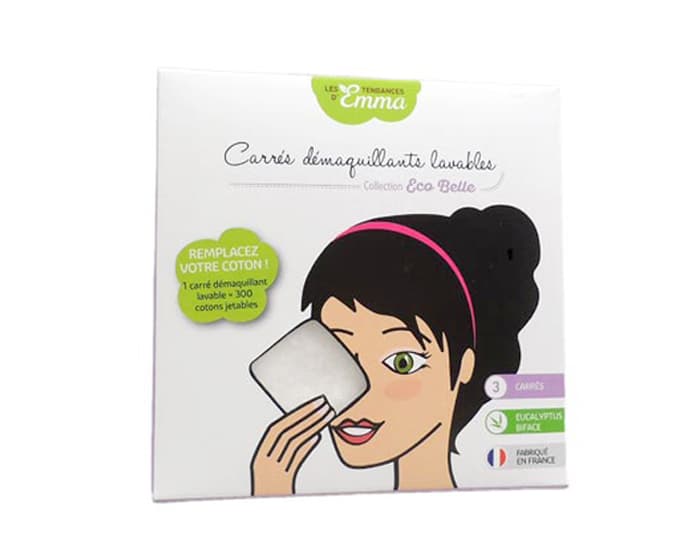 LES TENDANCES D'EMMA 3 Carrés Démaquillants Lavables - Eucalyptus