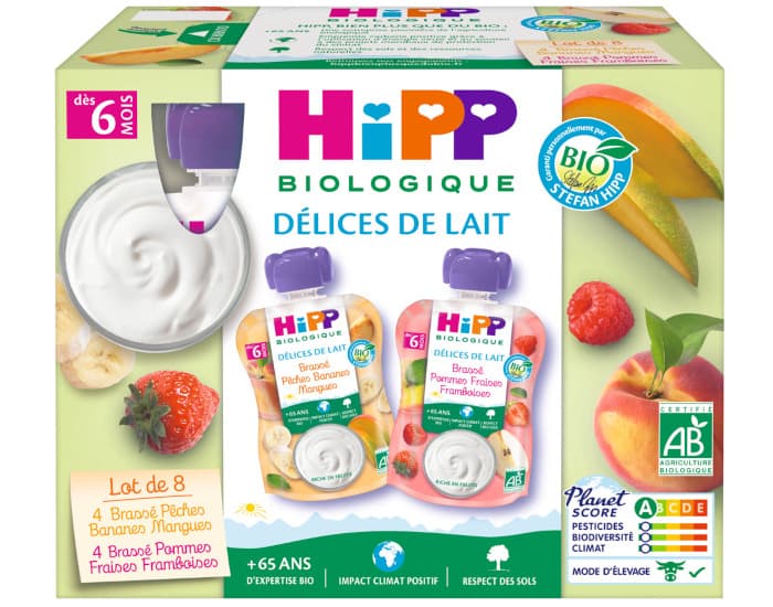 HIPP Délice de Lait Gourdes Multipack Brassées - 8 x 90 g - Dès 6 mois