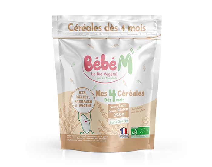 BEBE M Mes 4 Céréales - Avoine Sans Gluten - 220g - Dès 4 mois