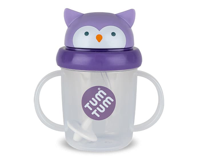 TUM TUM Tasse Anti-Fuite avec Paille Lestée - 200 ml - Dès 6 mois Chouette