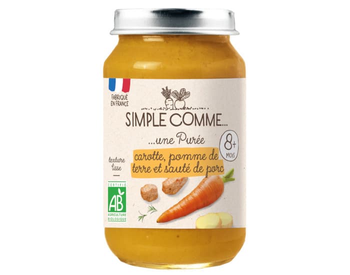 SIMPLE COMME Petits Pots Menu - 200g - Dès 8 Mois Carotte Sauté de Porc