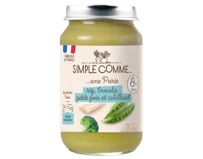 SIMPLE COMME Petits Pots Menu - 200g - Dès 8 Mois Riz Brocolis Petits Pois Cabillaud